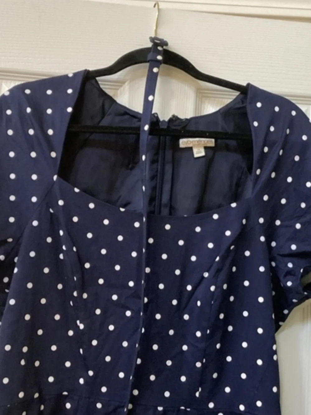Eva Mendes for New York & Company Navy Polka Dot Belted Dress